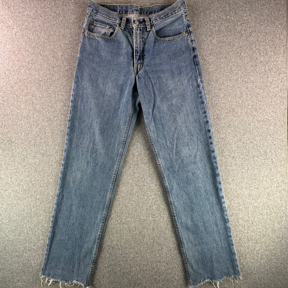 Levi's Jeans Mens 32 550 Relaxed Fit Blue Raw Hem Cutoff Denim
